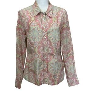 J. McLaughlin button front top, pink, 12, soft pastel, classic, preppy, feminine